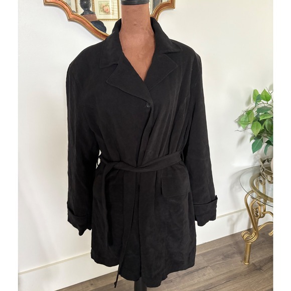 Fleet Street Black Belted Trench Coat, Classic Career Wear, Women's Medium - Picture 1 of 7